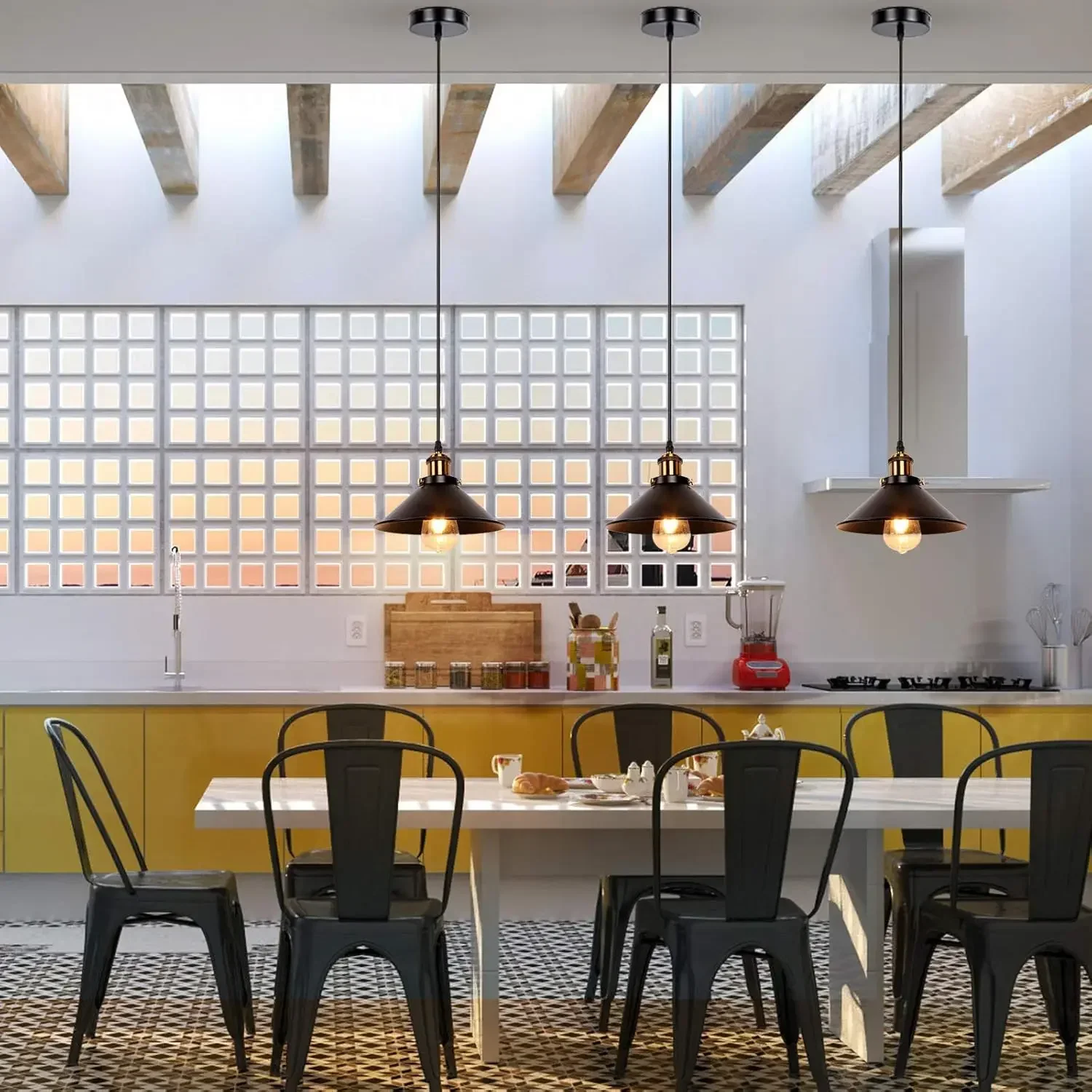 Newrays 3 Pack Industrial Retro Black Iron Kitchen Restaurant Bar Balcony Hanging Pendant Light