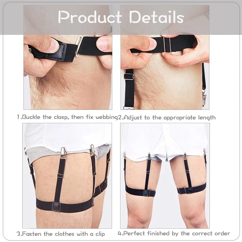 Camicia da uomo Soggiorno Giarrettiere Cintura Cinghie elastiche regolabili per porta camicia Mantieni la camicia nascosta in camicia antiscivolo Tuckers Bretelle per le gambe
