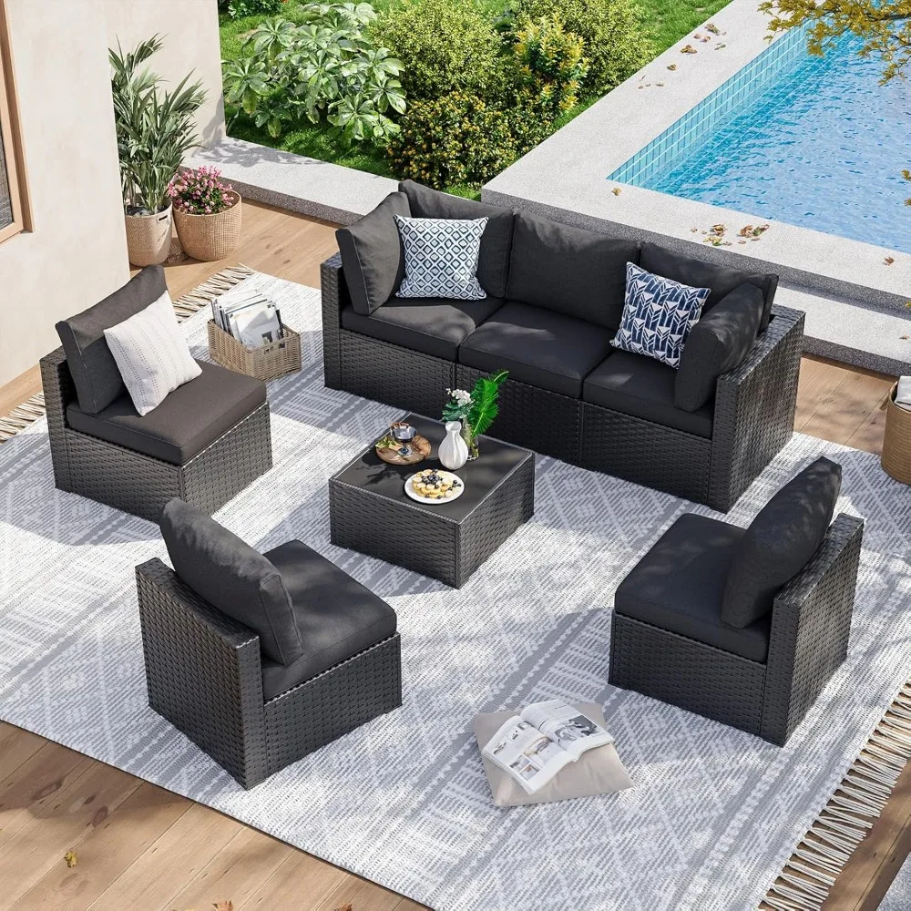 

7 Piece Patio Furniture Set Wicker Rattan Patio Sectional Sofa Set Outdoor Seating Furniture with Thickened Cushion