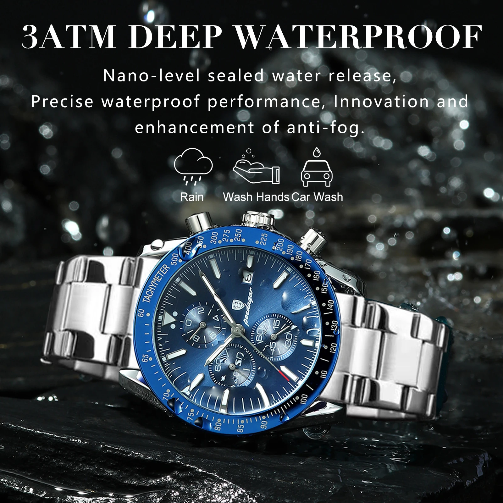 POEDAGAR Luxury Man Watch Chronograph Waterproof Luminous Date Men\'s Quartz Wristwatch Fashion Sport Stainless Steel Men Watches