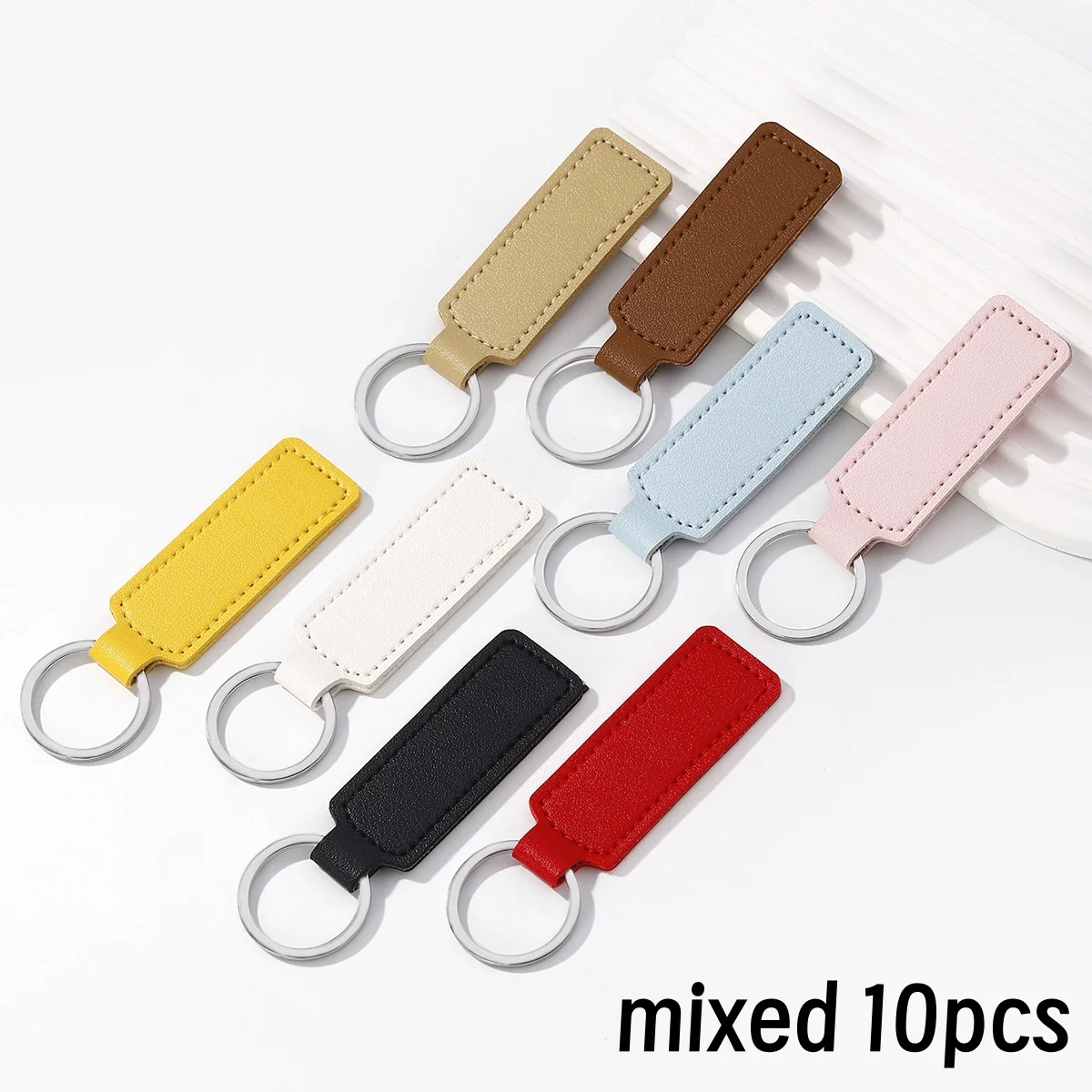 10Pcs Bright PU Leather Keychain Set