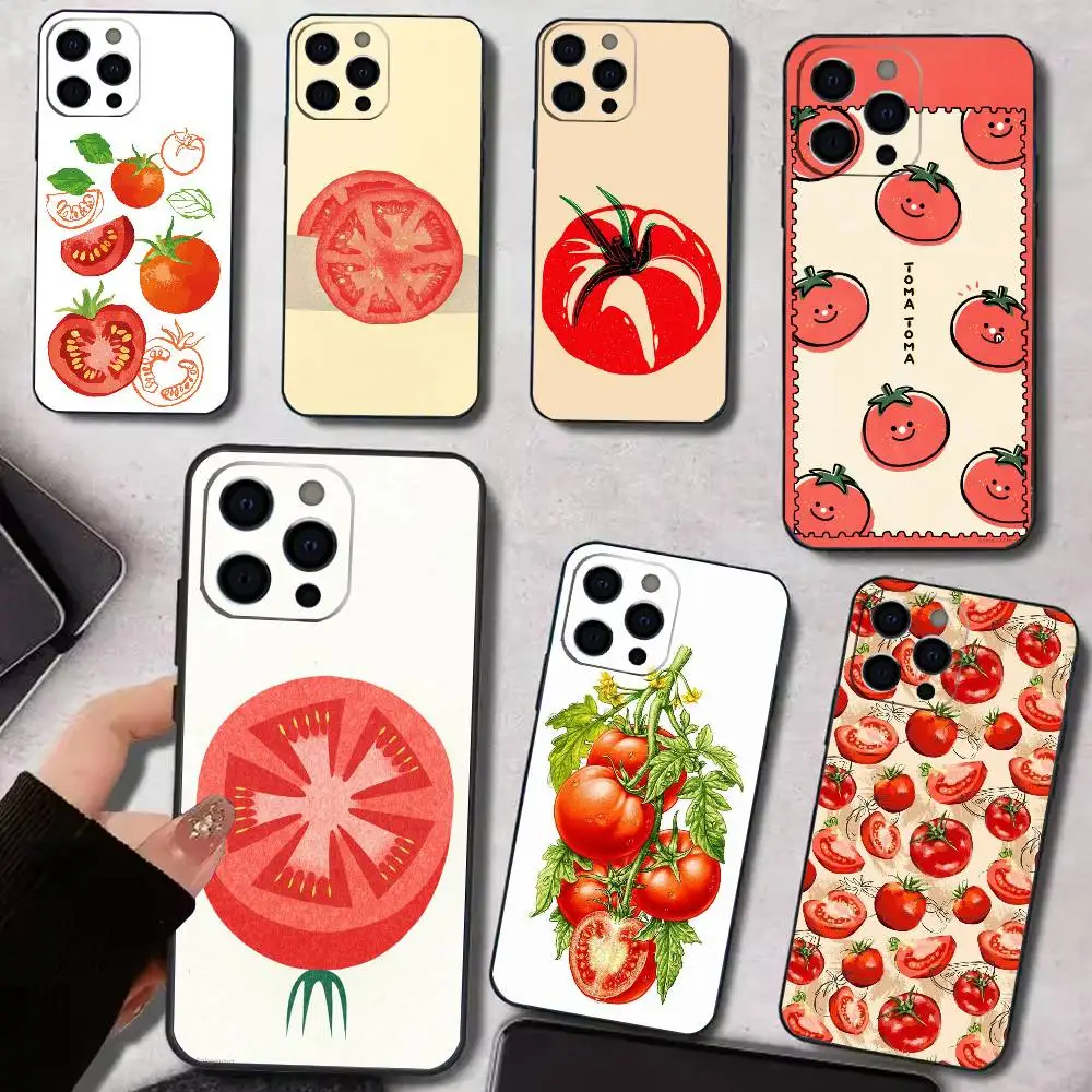 V-Vegetables Fruits Tomatoes   Phone Case For iPhone 17,16,15,14,13,12,11 Plus,Pro Max,XS,Soft Silicone Black Cover