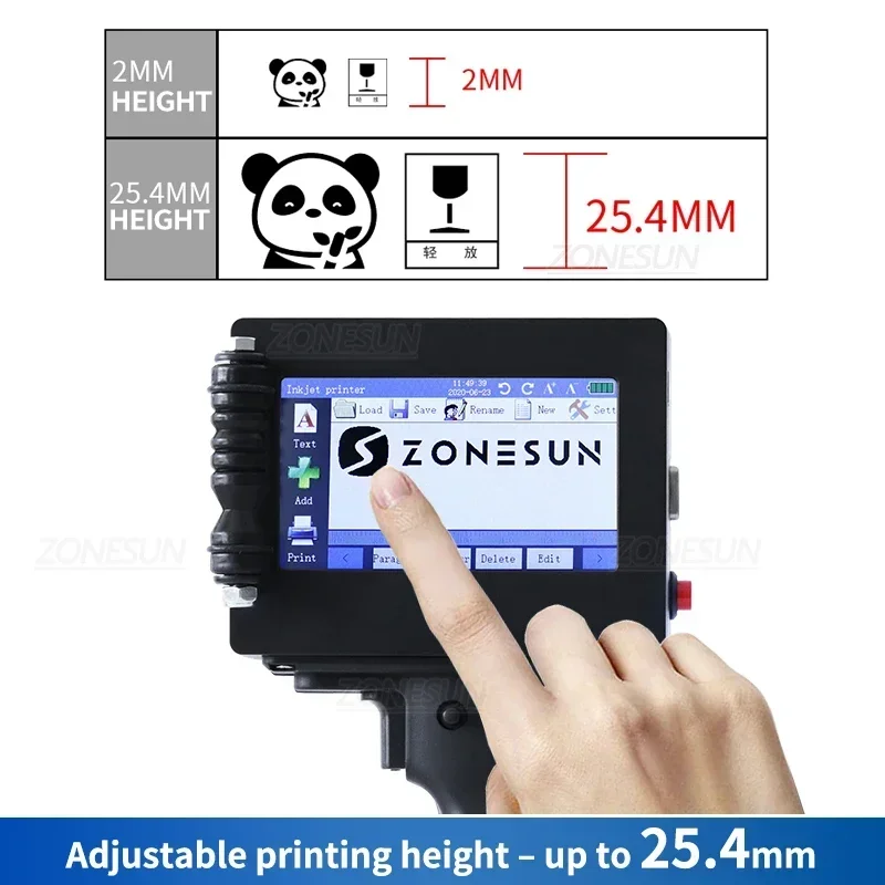 ZONESUN ZS-HIP254 多言語対応インクジェットプリンター ハンドヘルド ポータブル デジタル 25.4mm 番号 ロゴ QR バーコード バッチ 有効期限 シリアル