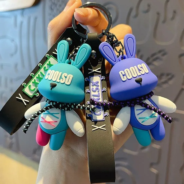 

New Fun Strap Rabbit Keychain Pendant Men's Car Keychain Backpack Hanging Decoration Exquisite Small Gift Batch