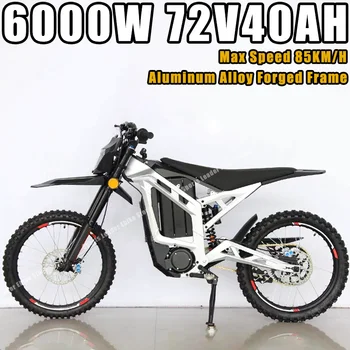 Image Electric Dirt Bike 6000W Intermediate Brushless Motor 72V 40AH 19 Inch Mountain Ebike Off-Road Motorcycle 85KM/H Full Suspension