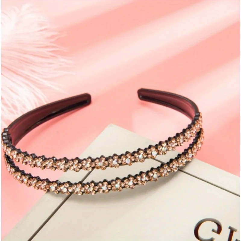

Fashion Rhinestone Shiny Hair Band Double Row Fashion Toothed Non-slip Wild Women Girls Hair Accessories Headdress