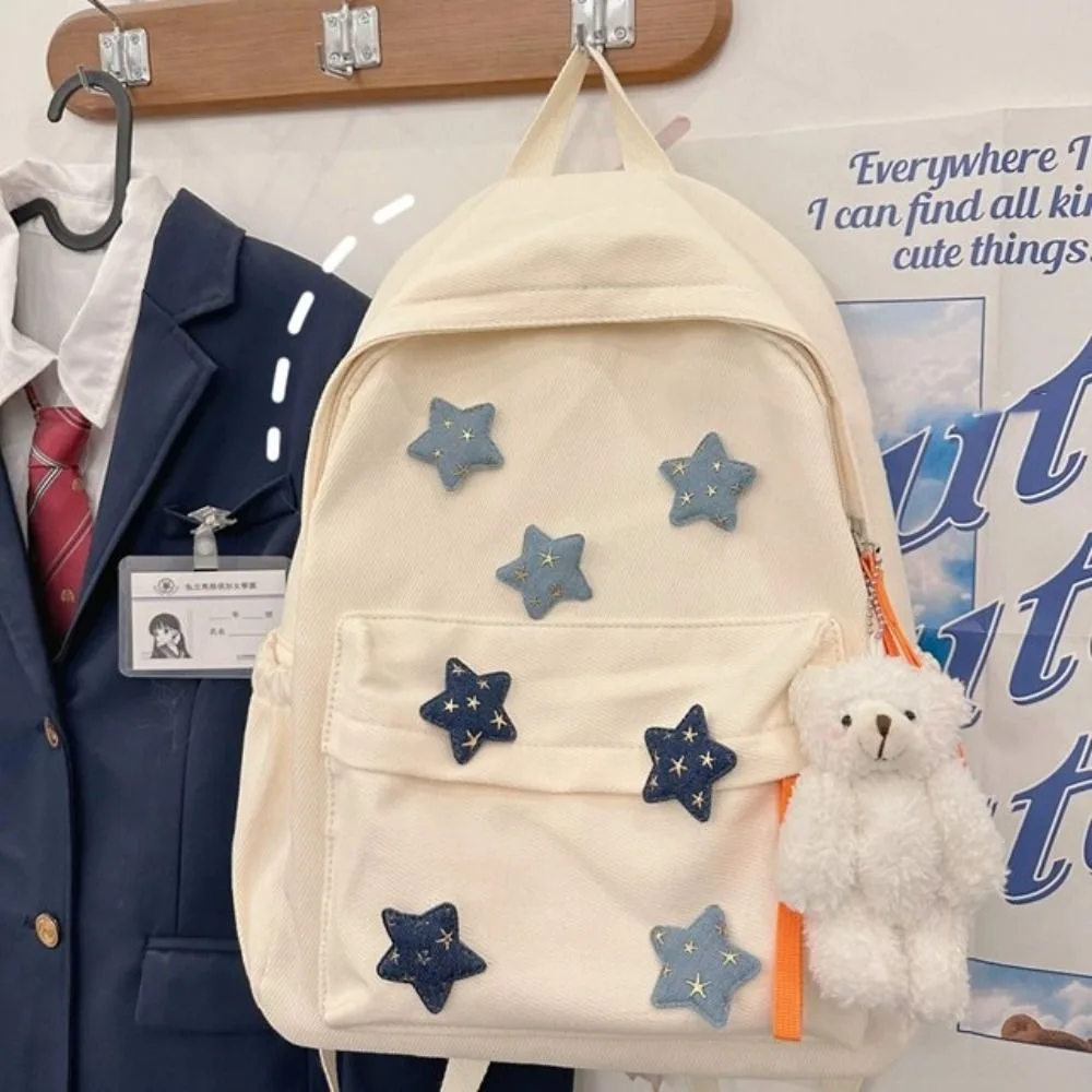 Large Capacity Five Pointed Star Backpack Wear Resistant Adjustable Strap Women's Backpack with Stars Zipper Students Backpack