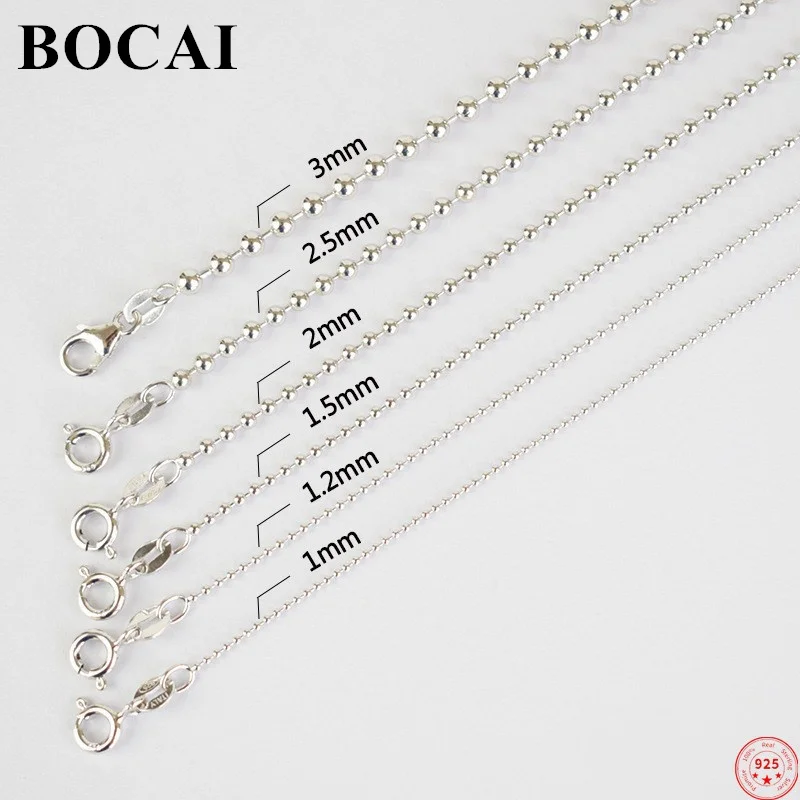 

BOCAI S925 ожерелья из стерлингового серебра для женщин и мужчин, новая мода, простые бусины-цепочки 1,0 мм-3,0 мм, Argentum, ювелирные изделия, оптовая продажа