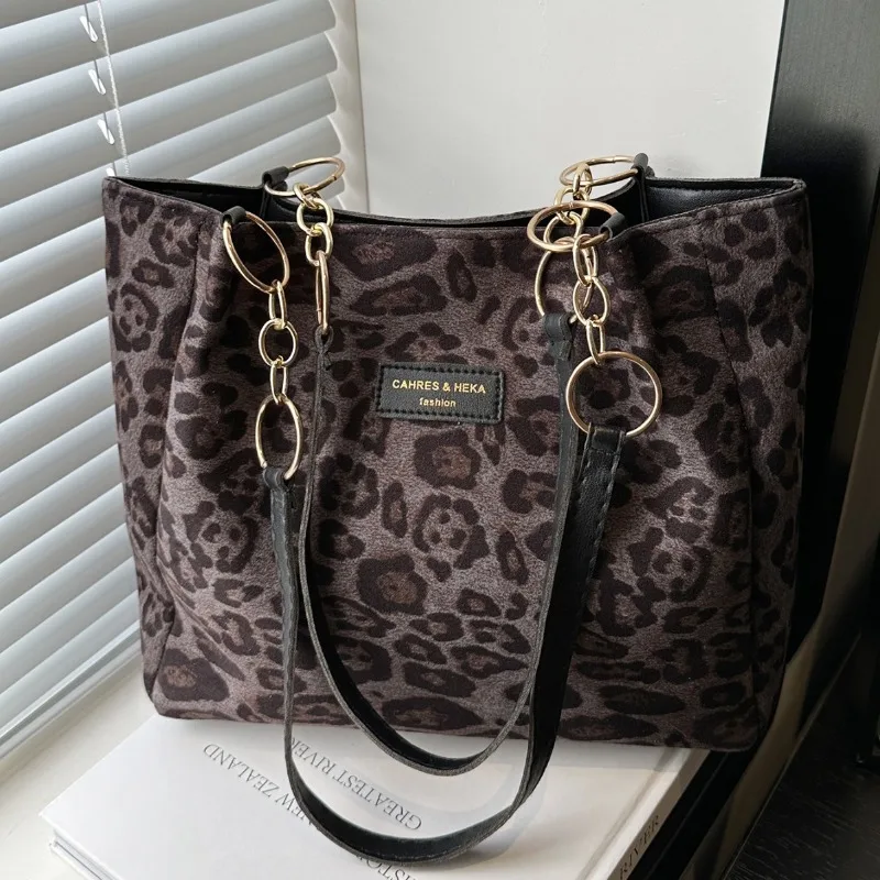 

Leopard Tote Bag for Women Shoulder Bags Large Capacity Frosted Retro Shopping Bags Designer Bag Class Bag for Girl Сумка Sac 가방