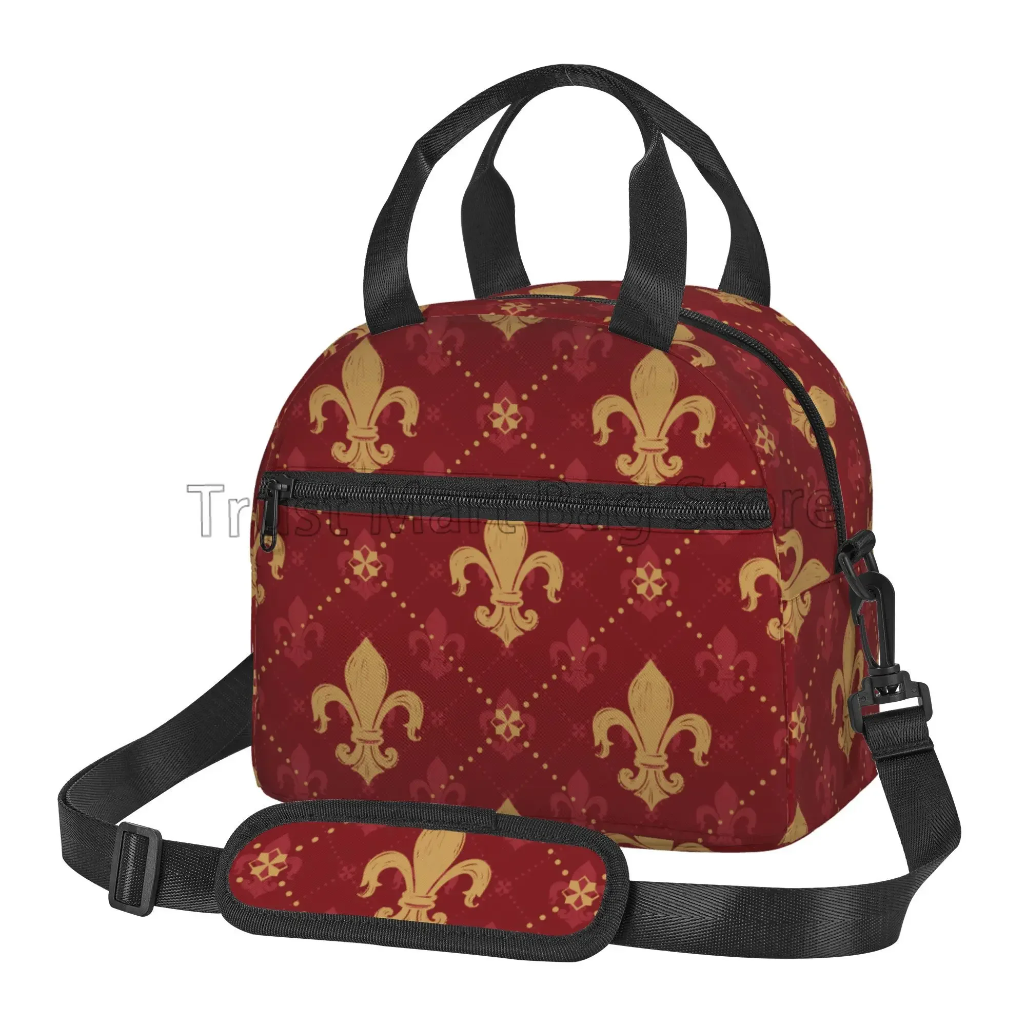 Heraldica Red Lis Caro Kingly Gold Lily LYS Fleur Patrón Bolsa de almuerzo aislada Bolsa térmica portátil reutilizable para el trabajo