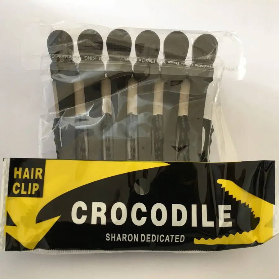 Pinces à cheveux en plastique crocodile noir, pour salon de coiffure, 6 pièces