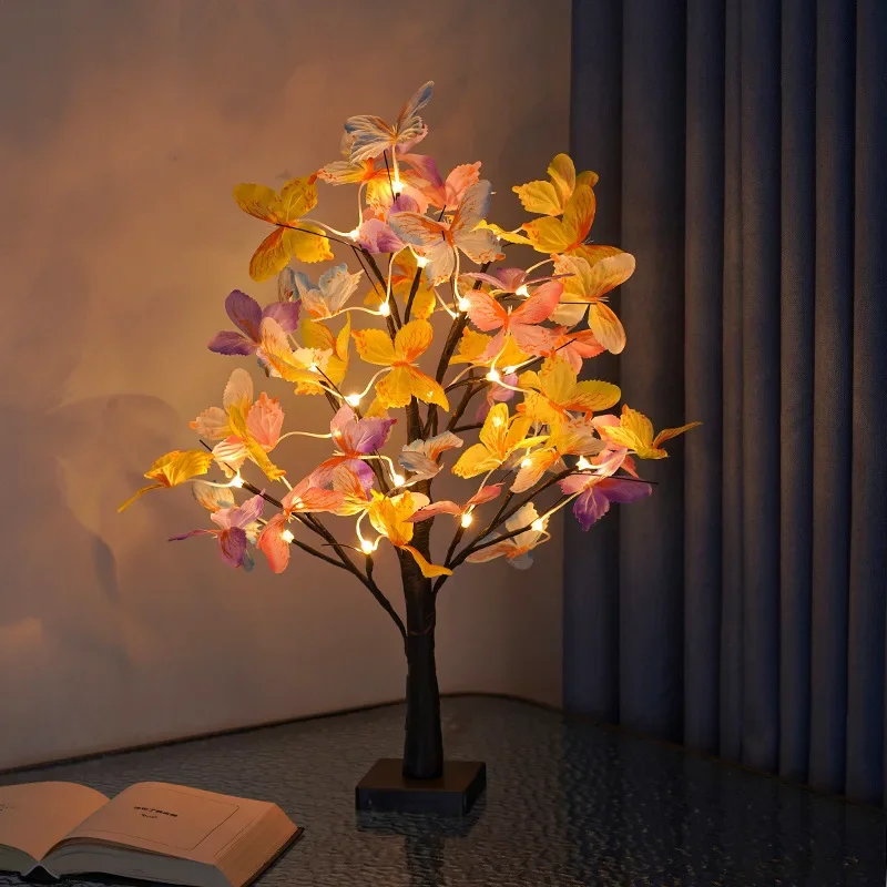 24 LED Butterfly Tree Cherry Maple Birch Tabletop Bonsai Tree Night Light Christmas Tree Lamp Room Decorative Fairy Nightlights