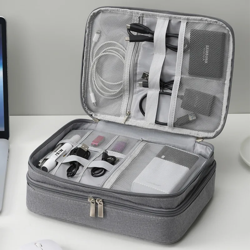 3 Layer Digital Storage Bag Cable Organizer Waterproof Travel Case for Data Cable Power Bank Phone Charger Earphones Accessories
