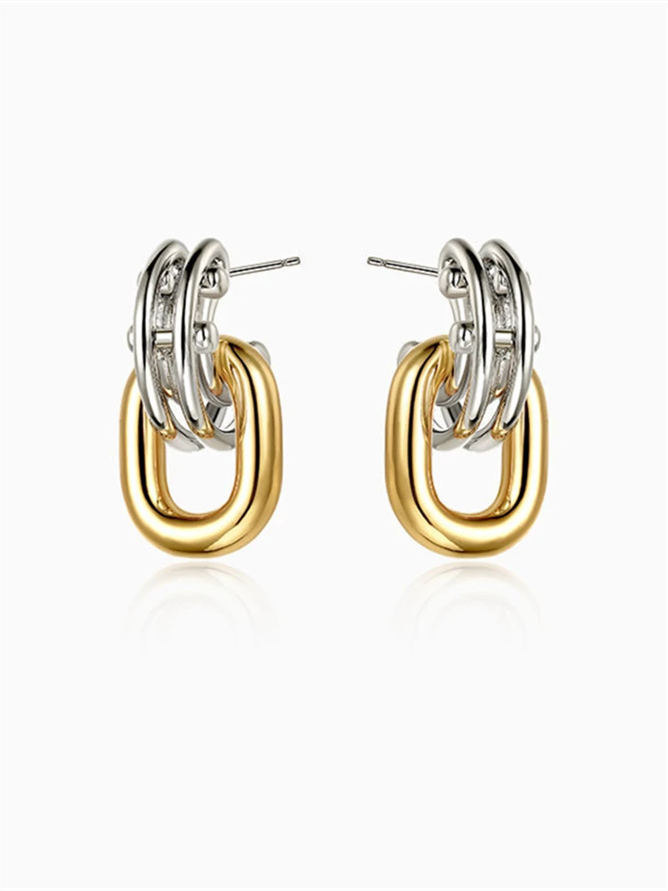 Design temperament two-color metallic texture splicing pendant female stud earrings fashion jewelry cocktail earrings