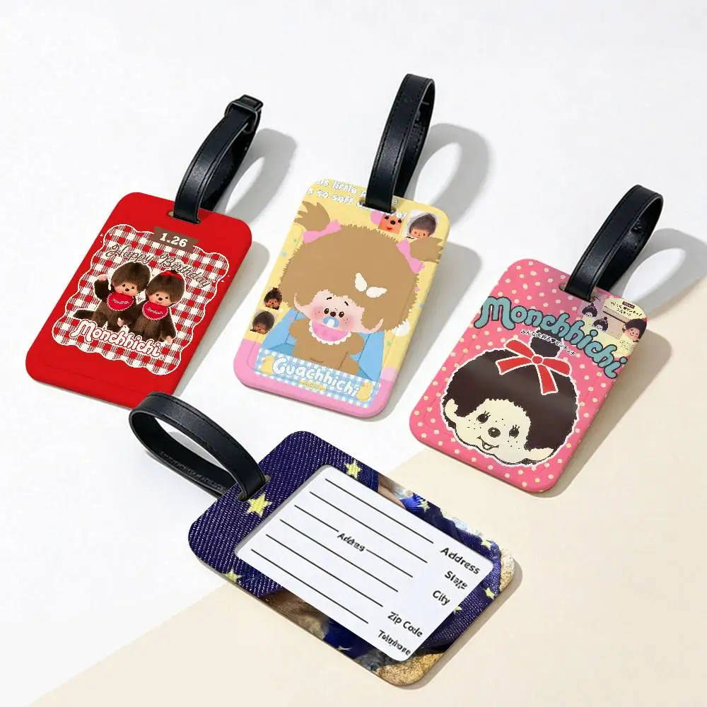 M-MonchhichiES Cartoon Travel Anti lost Name Tag PVC Information Card Holder Waterproof Luggage Baggage Label