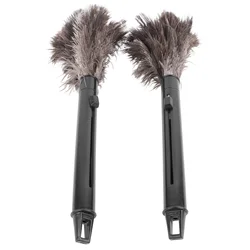 2Pcs Retractable Feather Duster Ostrich Feathers Duster with Long Handle for Home Cleaning