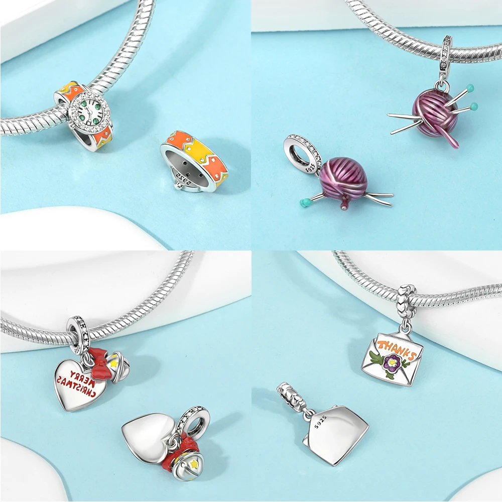 Holiday Theme Beads 925 Silver Charms Original Beads Fit Bracelet Jewelry DIY Women Gift Accessory Cute Pattern Shining Beads
