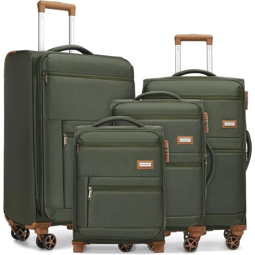 

4-Piece Outdoor Travel Luggage Set with 360° Spinner Wheels - Army Green (28/24/20/18)