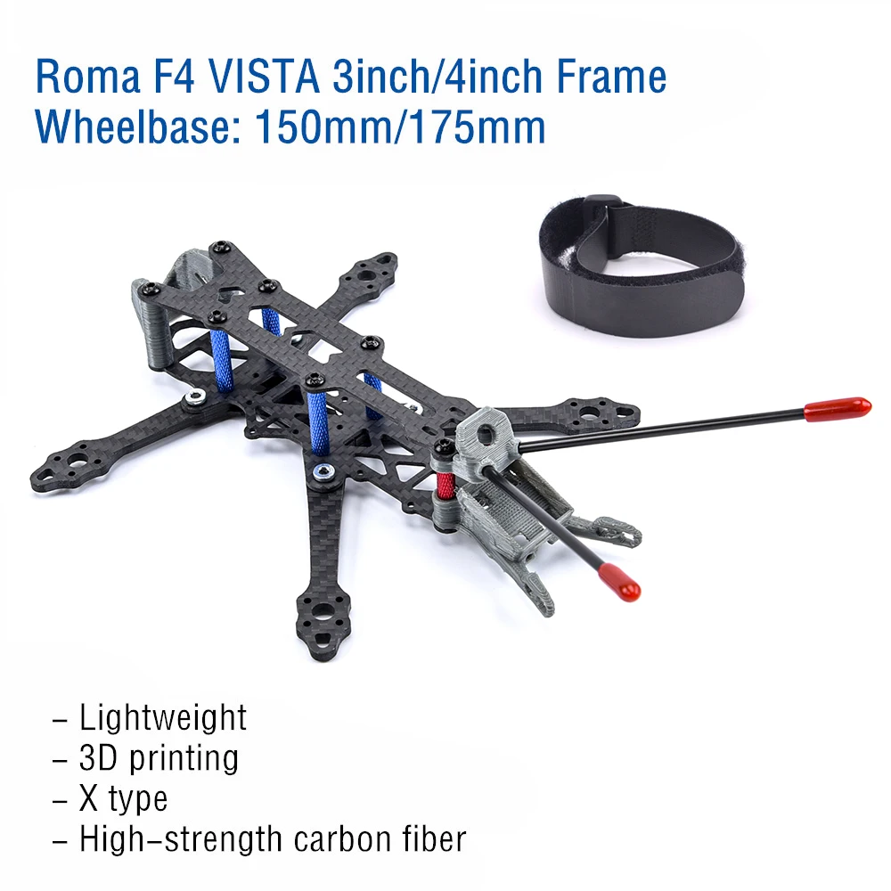 Roma 3 Inch 150mm / 4 Inch 175mm Frame Kit Lightweight X Type 3K Carbon Fiber Board FPV Drone Quadrocopter with 3D Printing