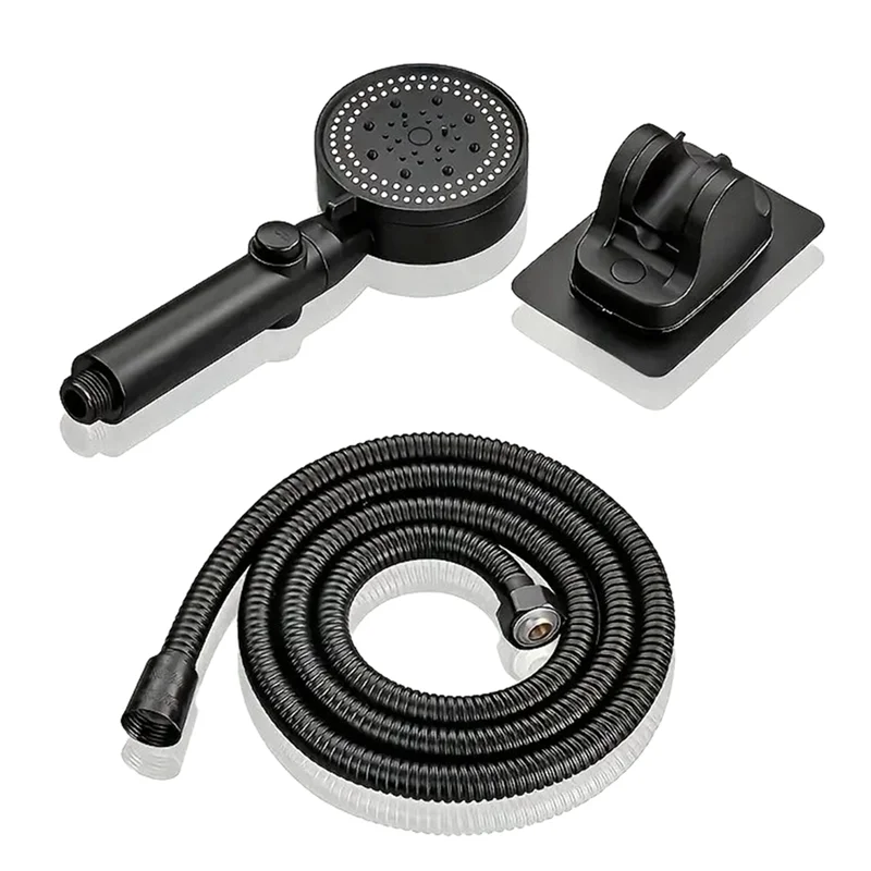 

A89X 3Pcs Adjustable Black Shower Head Set With Wall Mount Holder + Hose, High Pressure Water Saving Shower Head