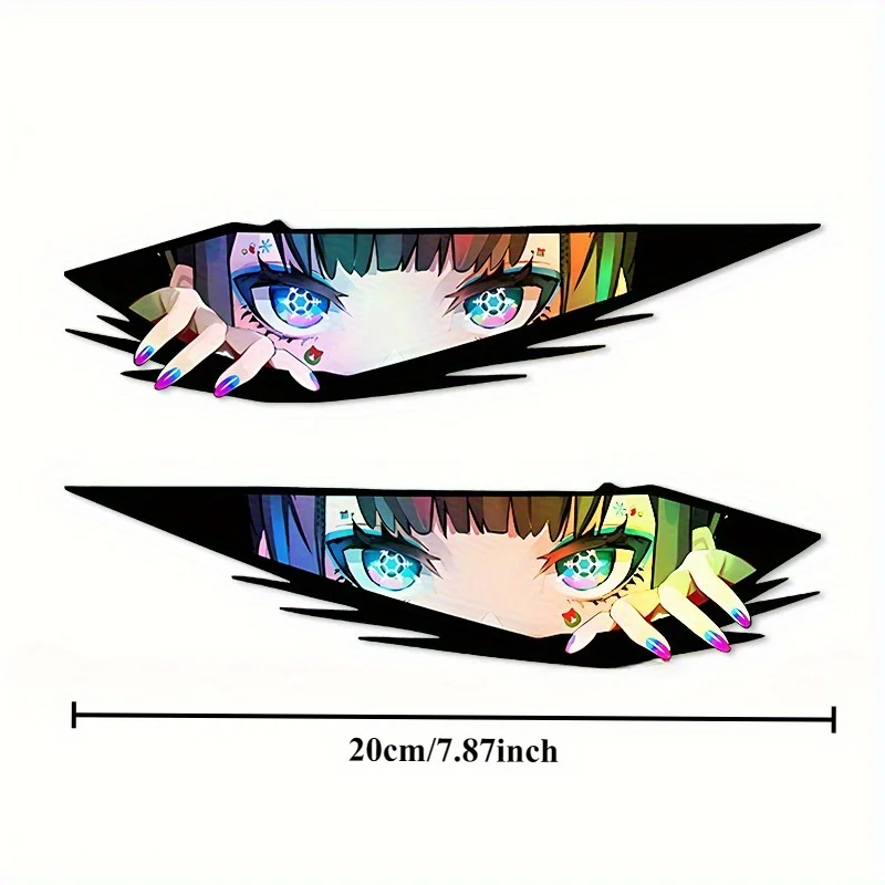 Kawaii Big Eyes Anime Girl Holographic Vinyl Sticker Scratch Hide Decal for Bike Laptop Case