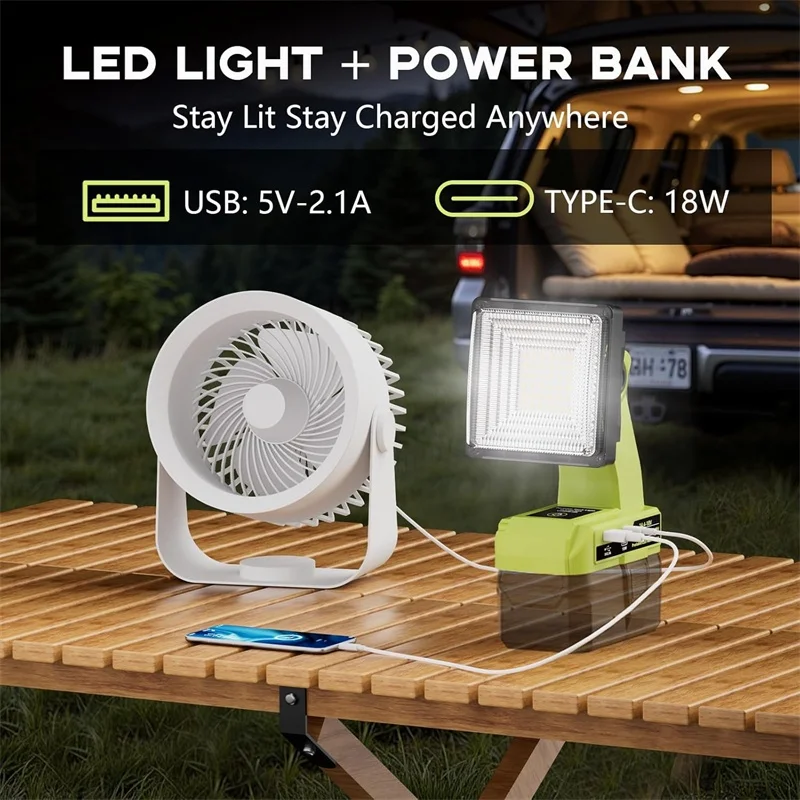 1500LM LED ضوء العمل ل Ryobi 18 فولت واحد + بطارية 25 واط كشاف ضوء مع منافذ USB و Type-C اللاسلكي مصباح ليد إضاءة الطوارئ