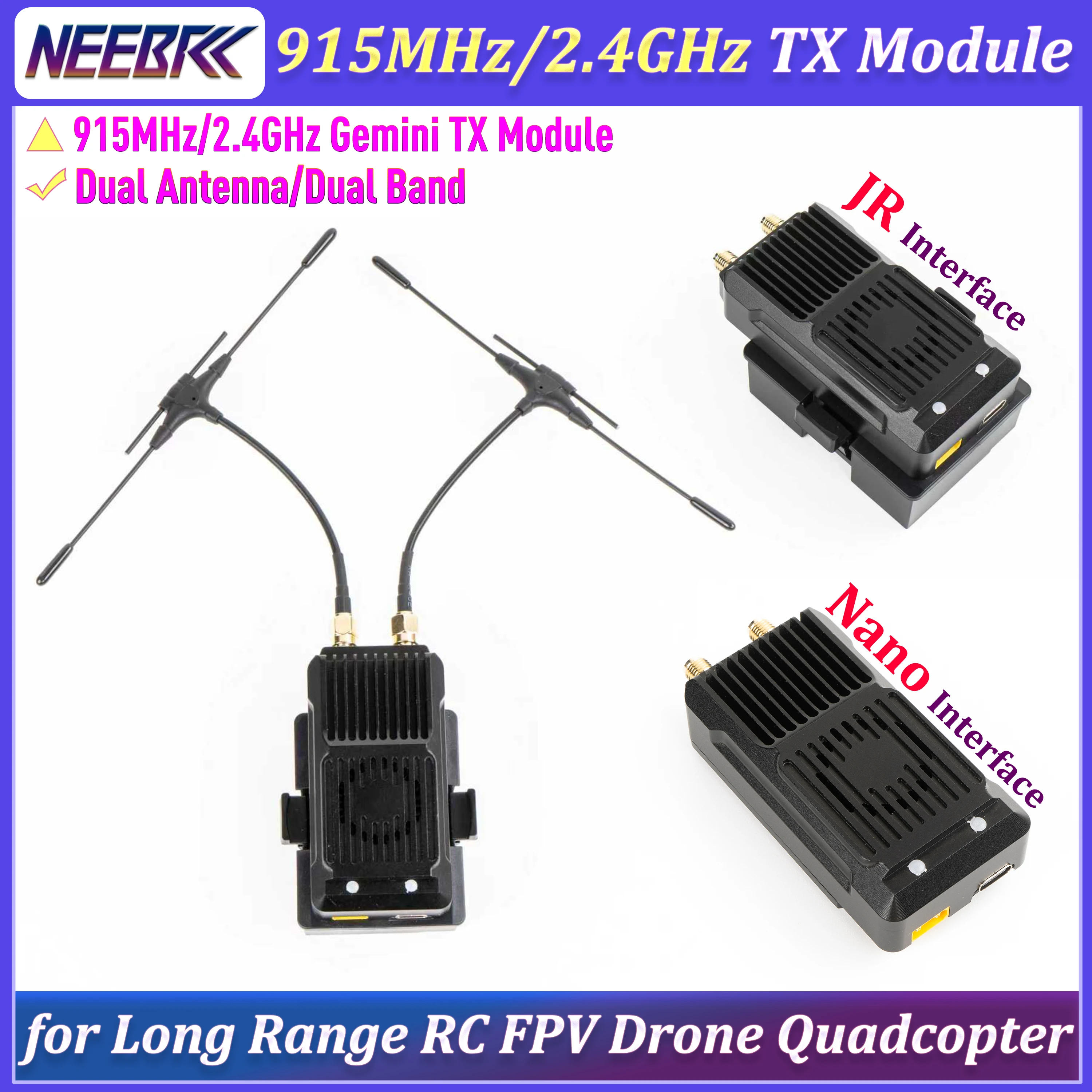 

ELRS 915MHz/2.4GHz Gemini TX Module Dual Antenna JR/Nano Interface ExpressLRS for Long Range RC FPV Drone Quadcopter DIY Parts