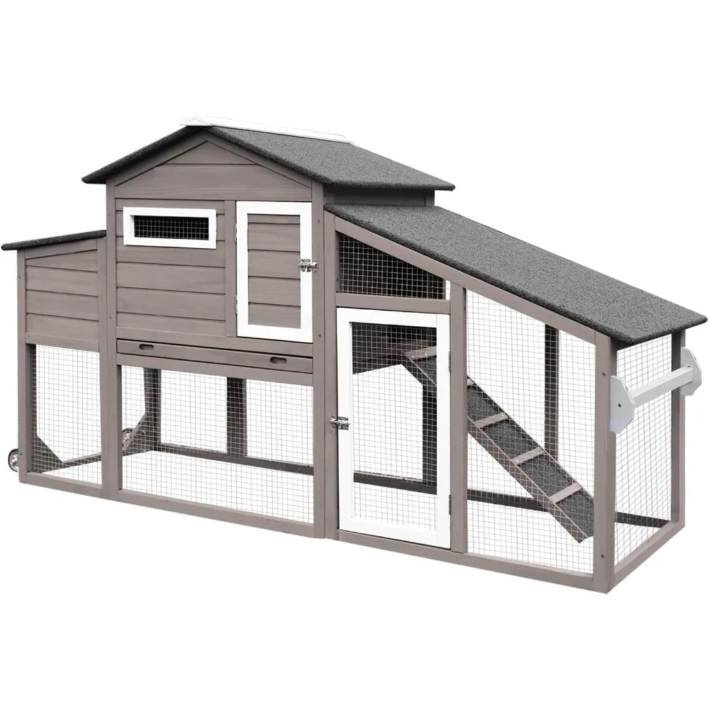 

Outdoor Chicken Coop 2 Story Weatherproof Hen Houses Wooden Poultry Coops for 2-3 Chickens with Wheels and Run Rabbits Hutch, Le