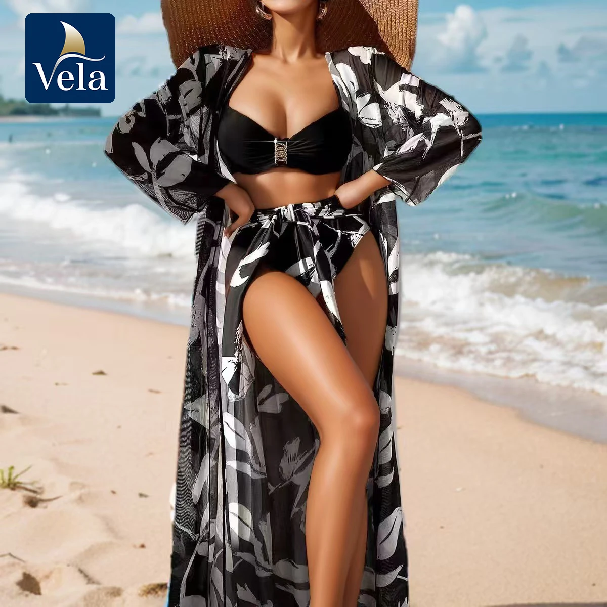 

Vela Printed Bikini 3 Pieces Set 2025 Women Brazilian Vikinis High Waist Swimsuit with Padded Bra & Cover Up