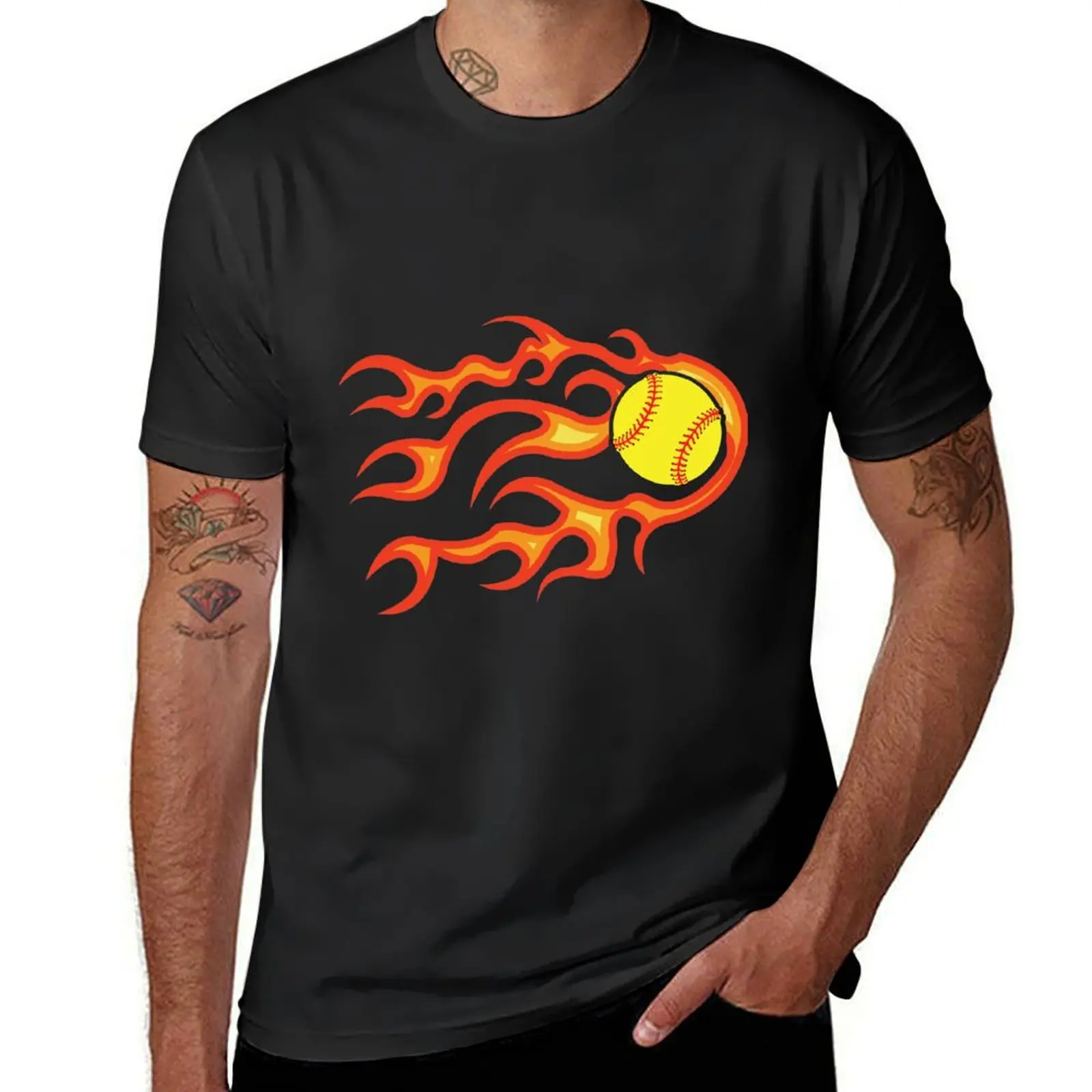 Softball ball on fire T-Shirt boys animal print Short sleeve tee new edition kawaii clothes mens tall t shirts