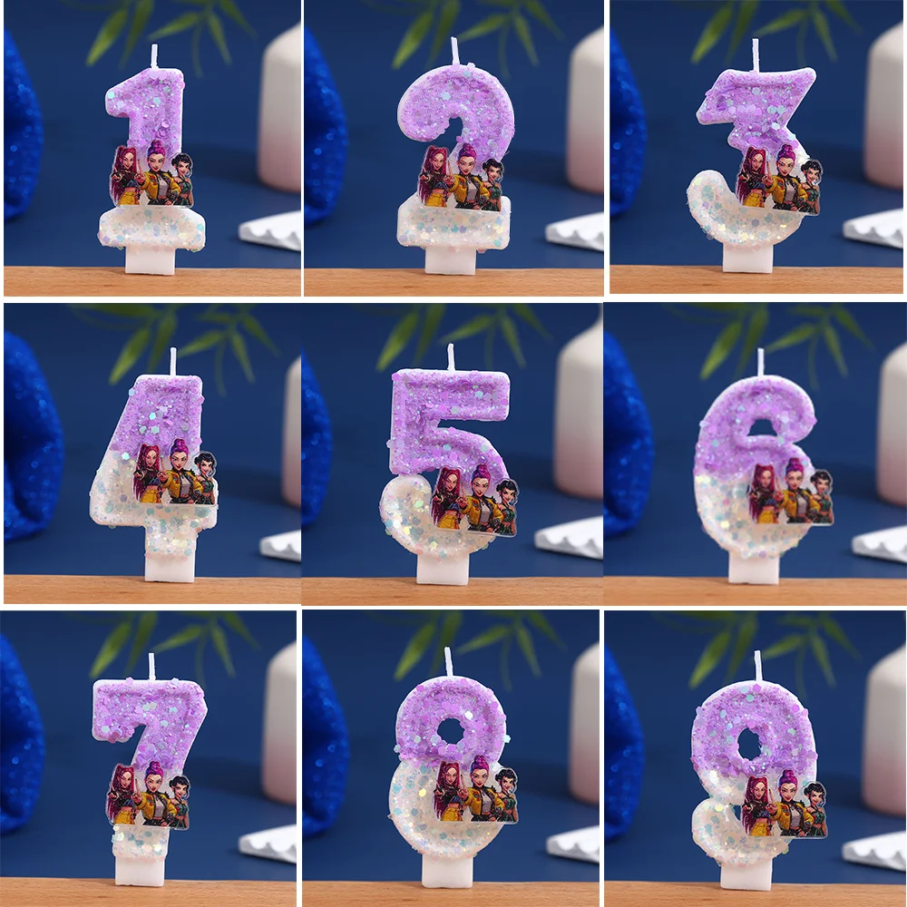

K-Pop D-Demon Hunters Digital Candle Cake Decor 3D Number 0-9 Numi Mira Zoe Cake Top Birthday party Anime Accessories Supplies