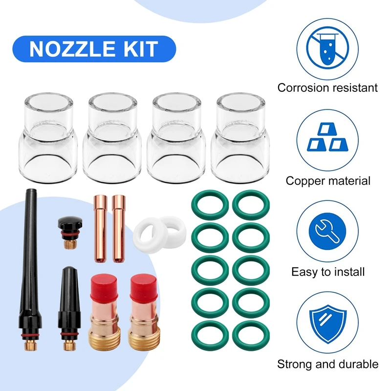 A01F-23PCS TIG Stubby Gas Lens 17GL332 3/32Inch & 12 Cup & TIG Gas Lens Alumina Nozzle Kit For DB SR WP 17/18/26 TIG Welding Tor