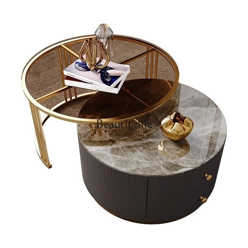 

Slate size coffee table combination simple modern small apartment living room household telescopic storage round coffee table