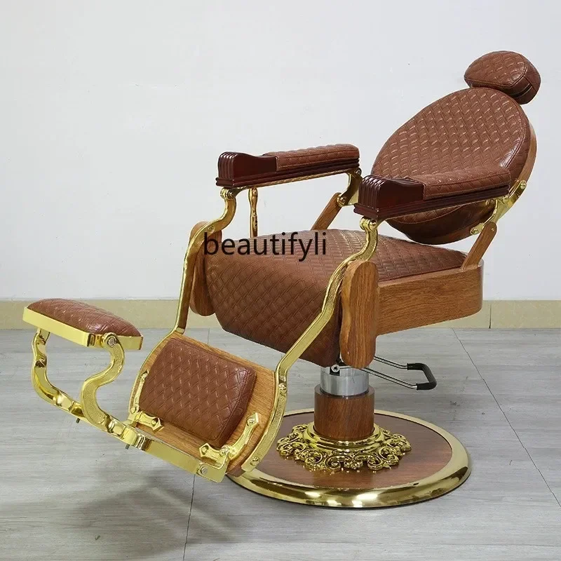 New Arrivals Hair Salon Men's Grease Head Large Chair Barber Shop Hair Salon Special Retro Shave and Shave Hair Cutting Chair Y1