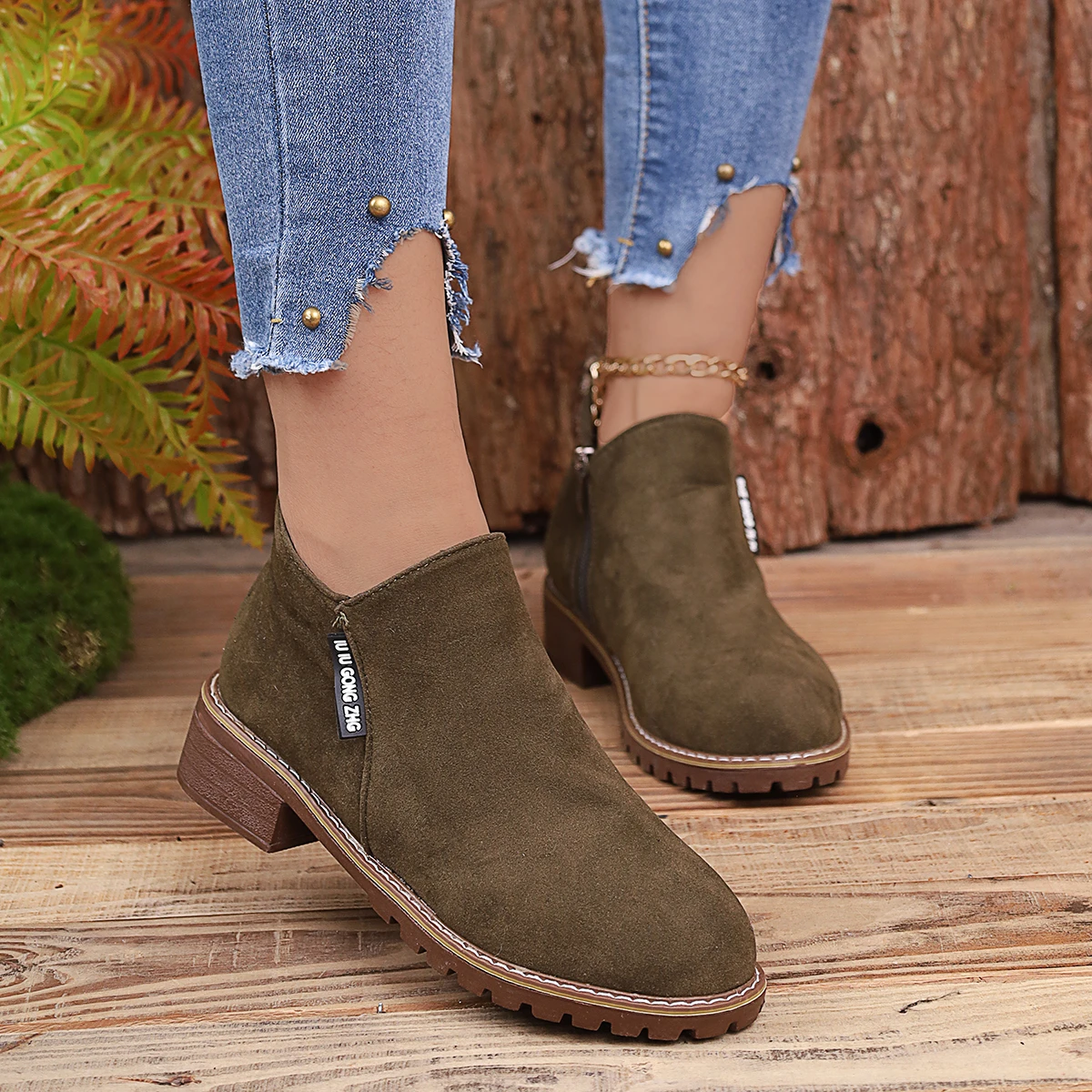 Women Boots 2024 Autumn Winter New Marten Boots Female Zipper Ankle Boots Female Low Heel Low Tube College Style Shoes for Women