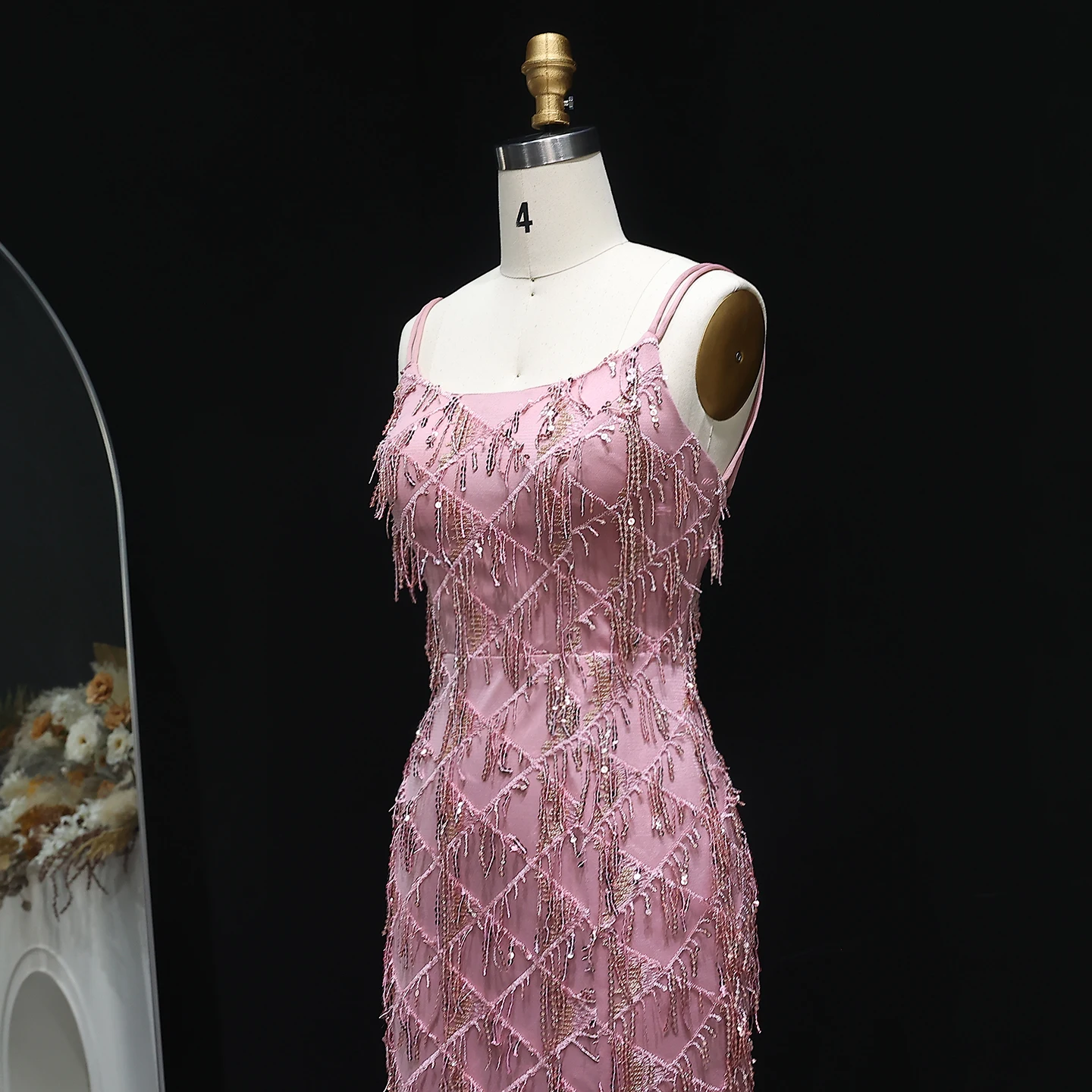 Sharon Said urocza różowa syrenka sznurowana bez pleców z frędzlami długie damskie suknie wieczorowe SH240 dostosowane