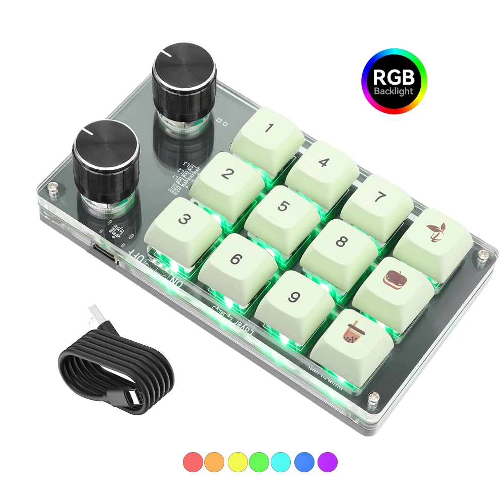 

Programmable DIY Mechanical Keyboard Bluetooth/USB Wired RGB Custom Mini 12Key 2Knob Macro Hotswap Keypa for IPAD Laptop Tablet