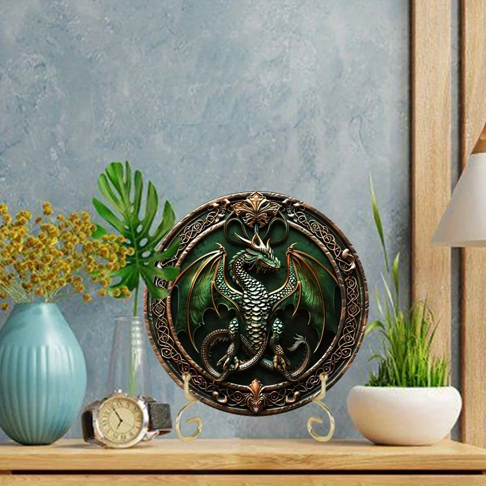 Vintage Dragon Round Aluminum Sign, 2D Flat Print, Perfect Sculpture Wall Decoration and Gift Idea, Father's Day Gift