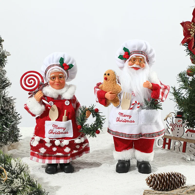 Christmas Cook Santa Figurine Merry Christmas Ornament Santa Mrs Claus Decor for Desk Bookshelf Home Party Xmas Decoration