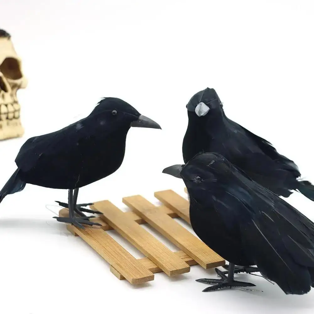 3 Pcs/set Crow Mock Bird Theme Garden Statue Sculpture Toy Feather Animal Festival Decoration Props Party Supplies Decoration