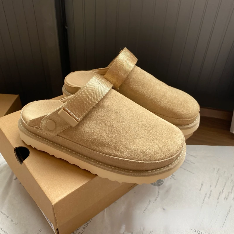 2024 New Fashion Leather Birke Men's Mueller Couple Baotou Half Slippers Designer Velcro Outdoor Women's Platform Shoes