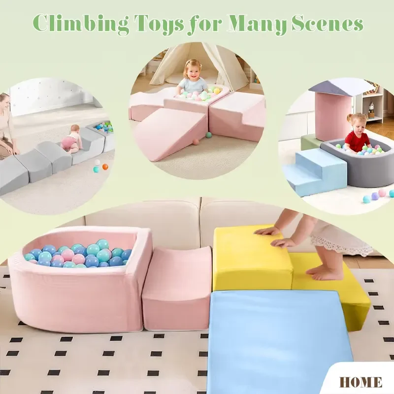 2026Toddler Foam Climbing Blocks and Baby Ball Pit Combination Soft Play Equipment Sets for Indoor Crawling Sliding and Playing