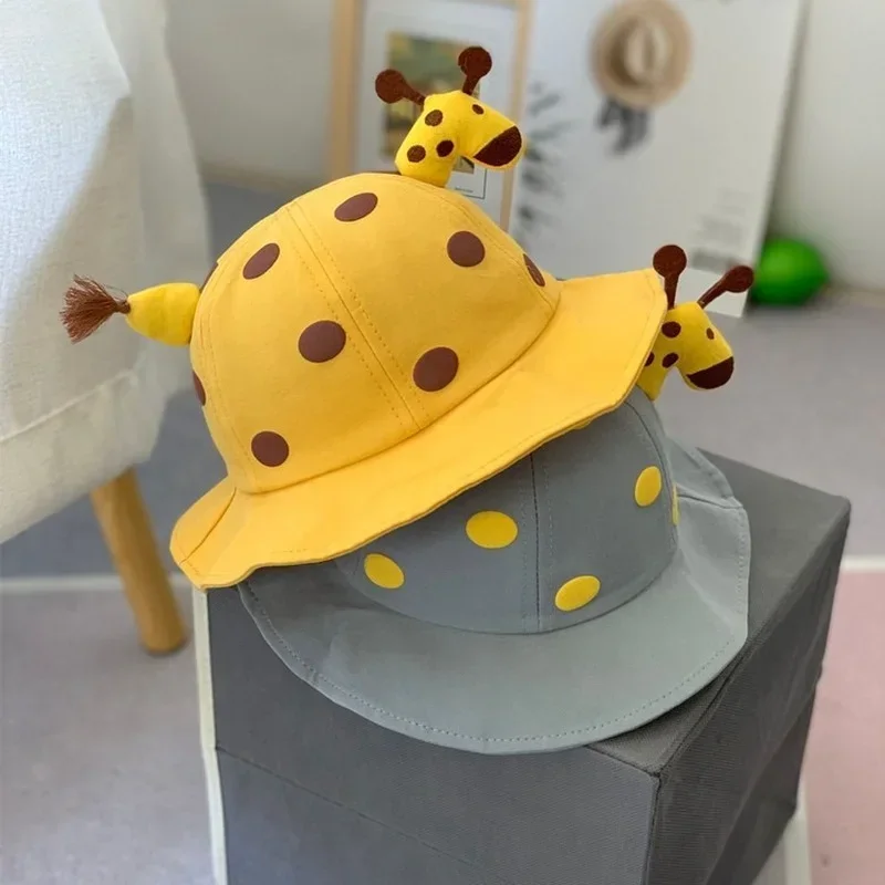 Cute Spring Summer Cartoon Giraffe Baby Bucket Hat Cotton Fisherman Hats Baby Boys Girls Sun Cap for 1-3 Years Old Kid