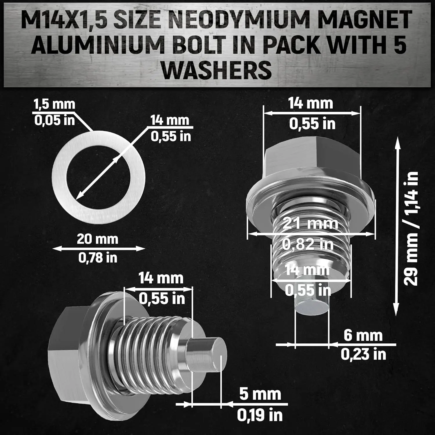 M14x1.5 Car Engine Magnetic Oil Drain Plug Screw Nut Bolt Sump Nut Aluminum