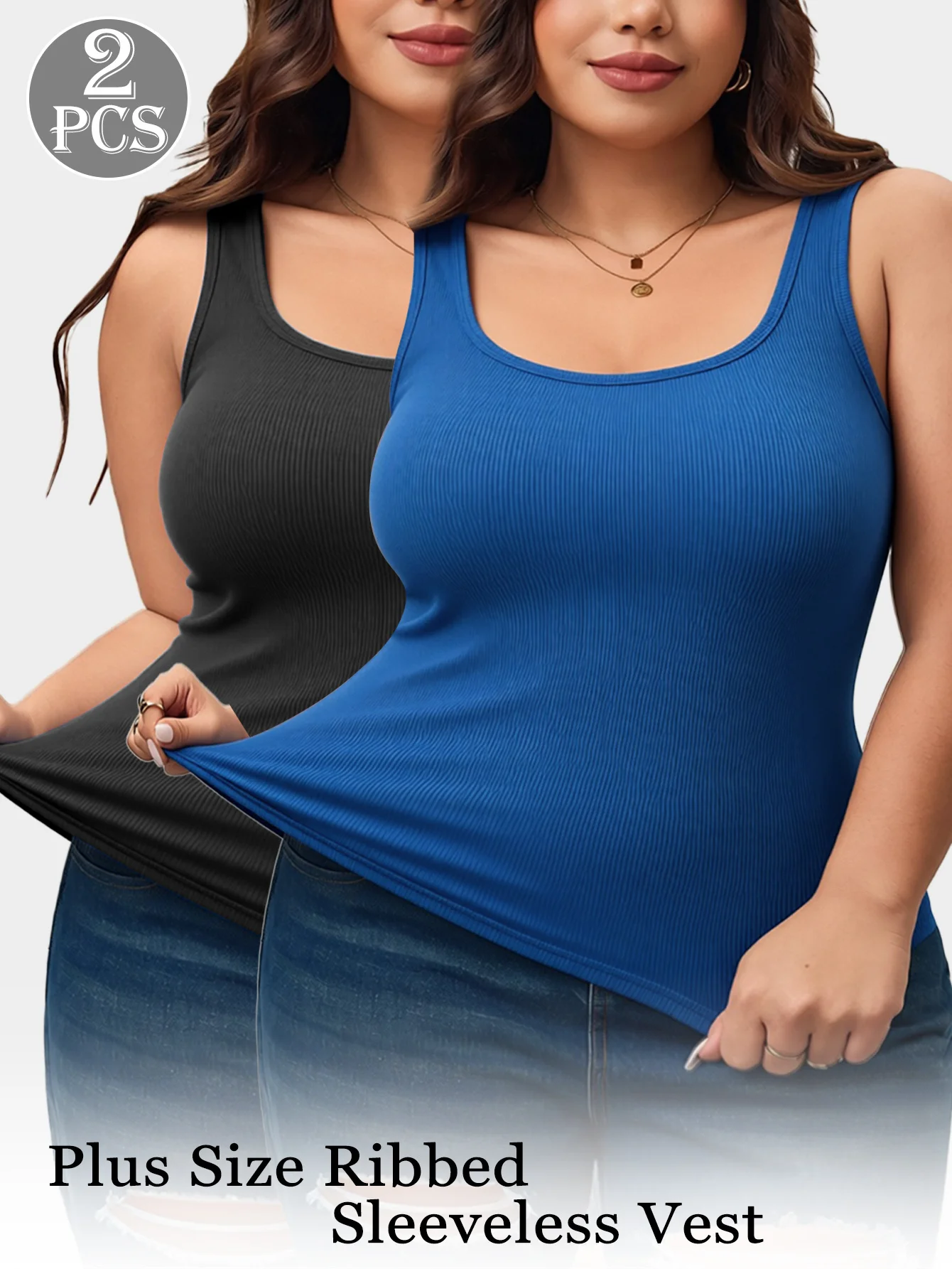 2Pcs Spring Autumn Women Ribbed Backless Tank Top Slim Solid Color Inner Outer Wear Basic Vest