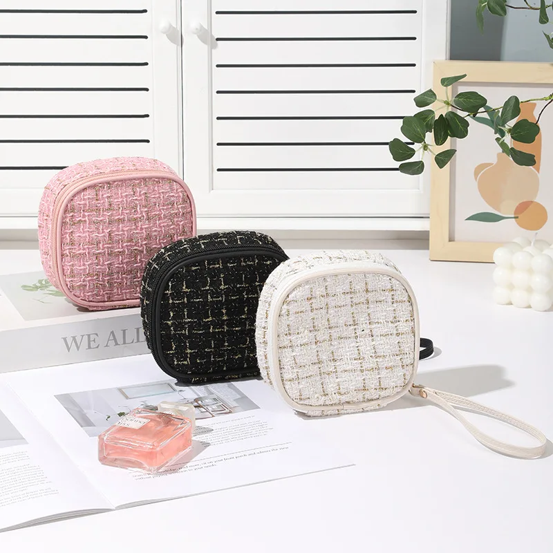 Bolsas de maquillaje de celosía, Mini bolsa francesa a cuadros, cuadrada, lápiz labial, organizador de cosméticos al aire libre, bolsa de viaje, neceseres para mujer