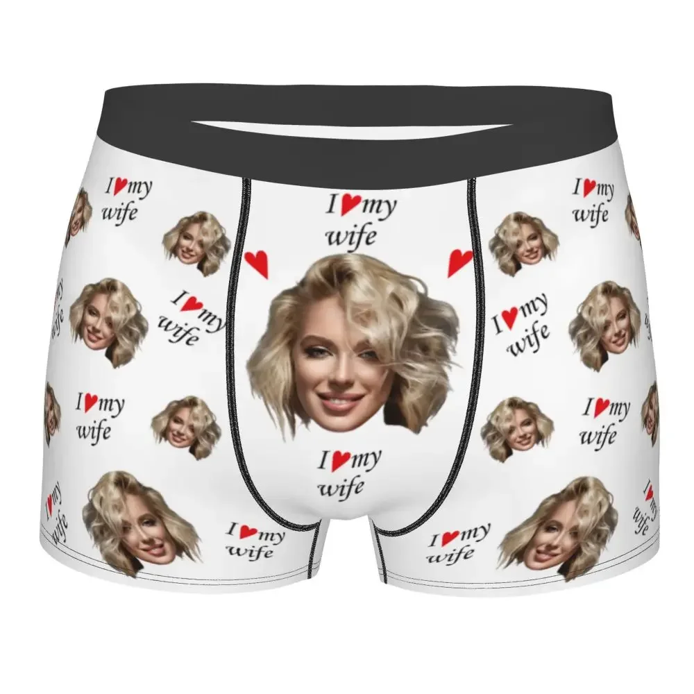 

I Love My Wife Custom Personalized Face Photo Men's Underwear Boxer Shorts Panties Soft Underpants for Male Valentine's Day