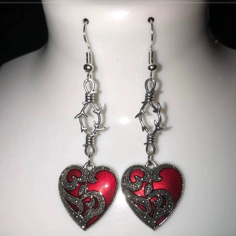 2022 jewelry dark Gothic Punk wind wild rose heart-shaped bloody eye drop oil bat earring nail