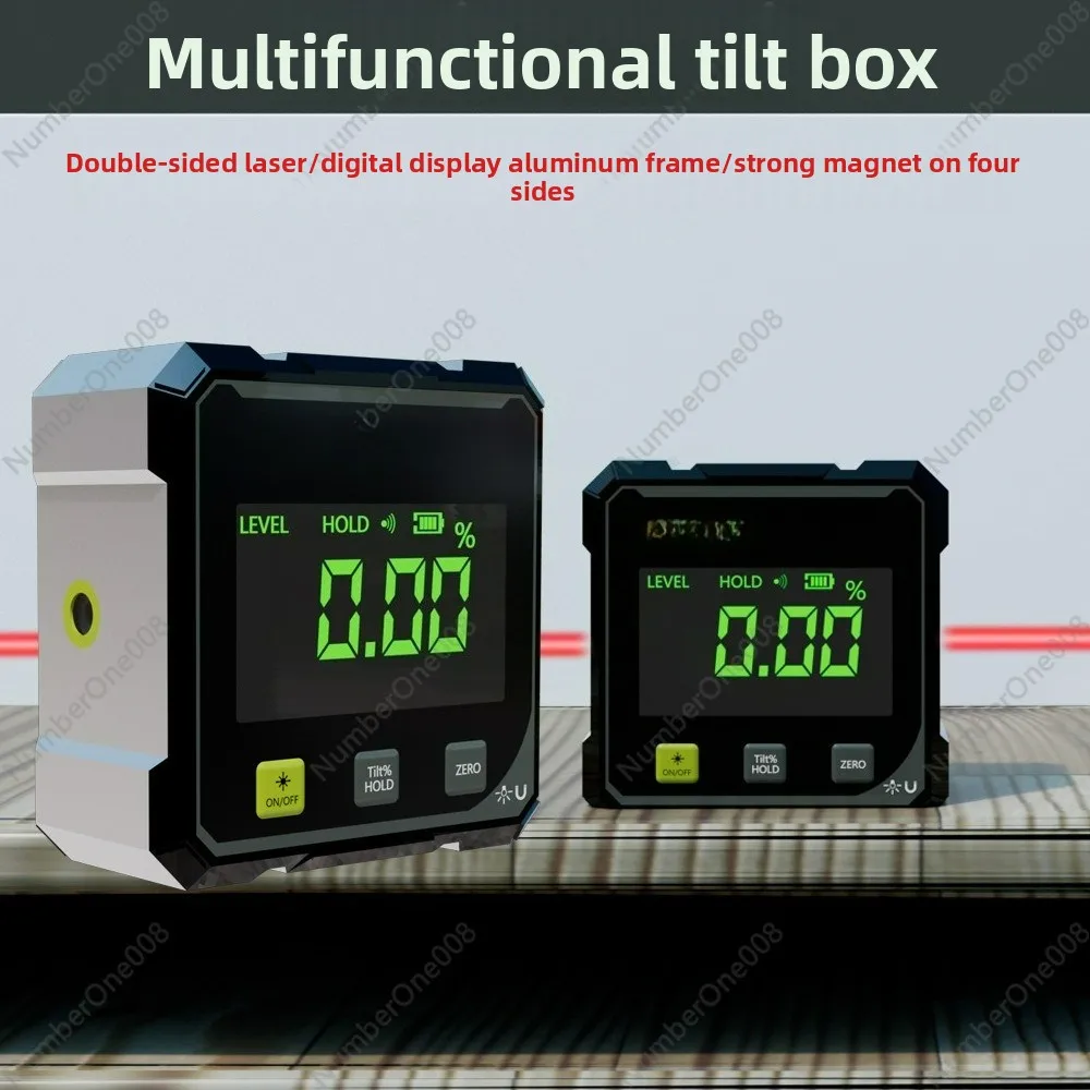 

Digital Laser Inclinometer, 4-Side Magnetic Angle Finder Box, 360° High Precision Level Tool with LCD Display