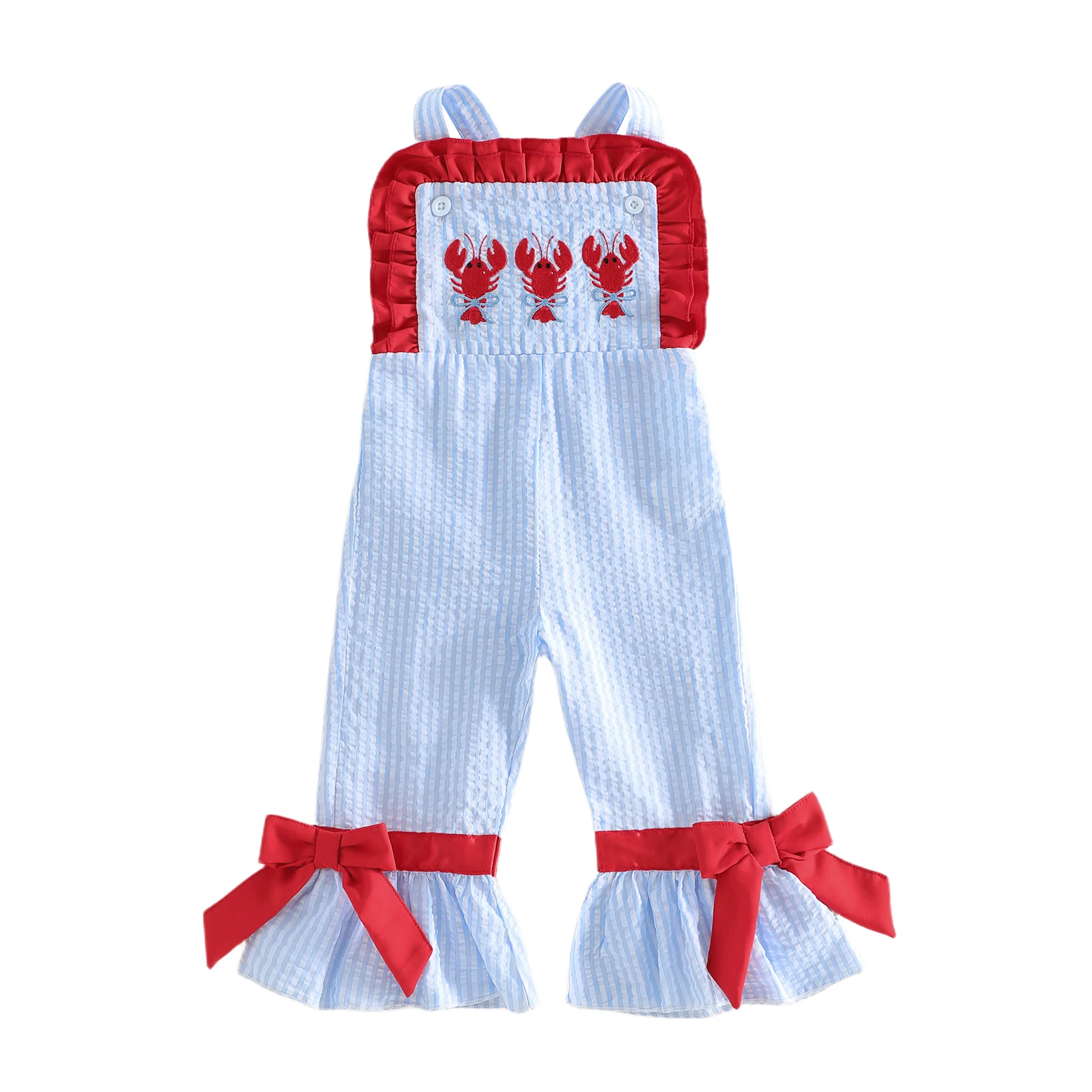 

Комбинезон для девочек без рукавов с эластичным поясом и вышивкой в виде омаров, расклешенные брюки для малышей